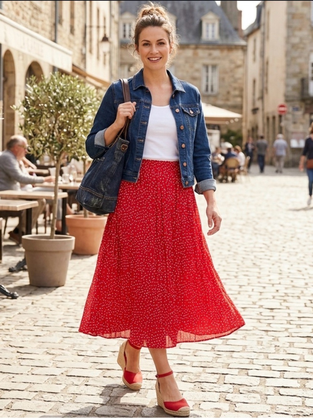 Red Polka Pocketed Maxi Skirt with White Dots